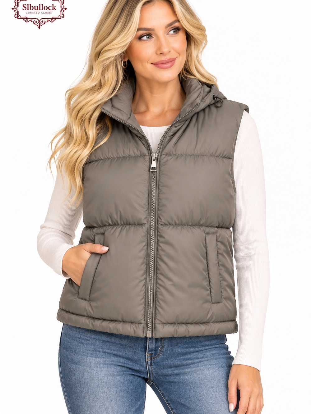 V32 Sugar Kiss Puffer Vest Hooded Zip Front Pockets Size Large NWOT